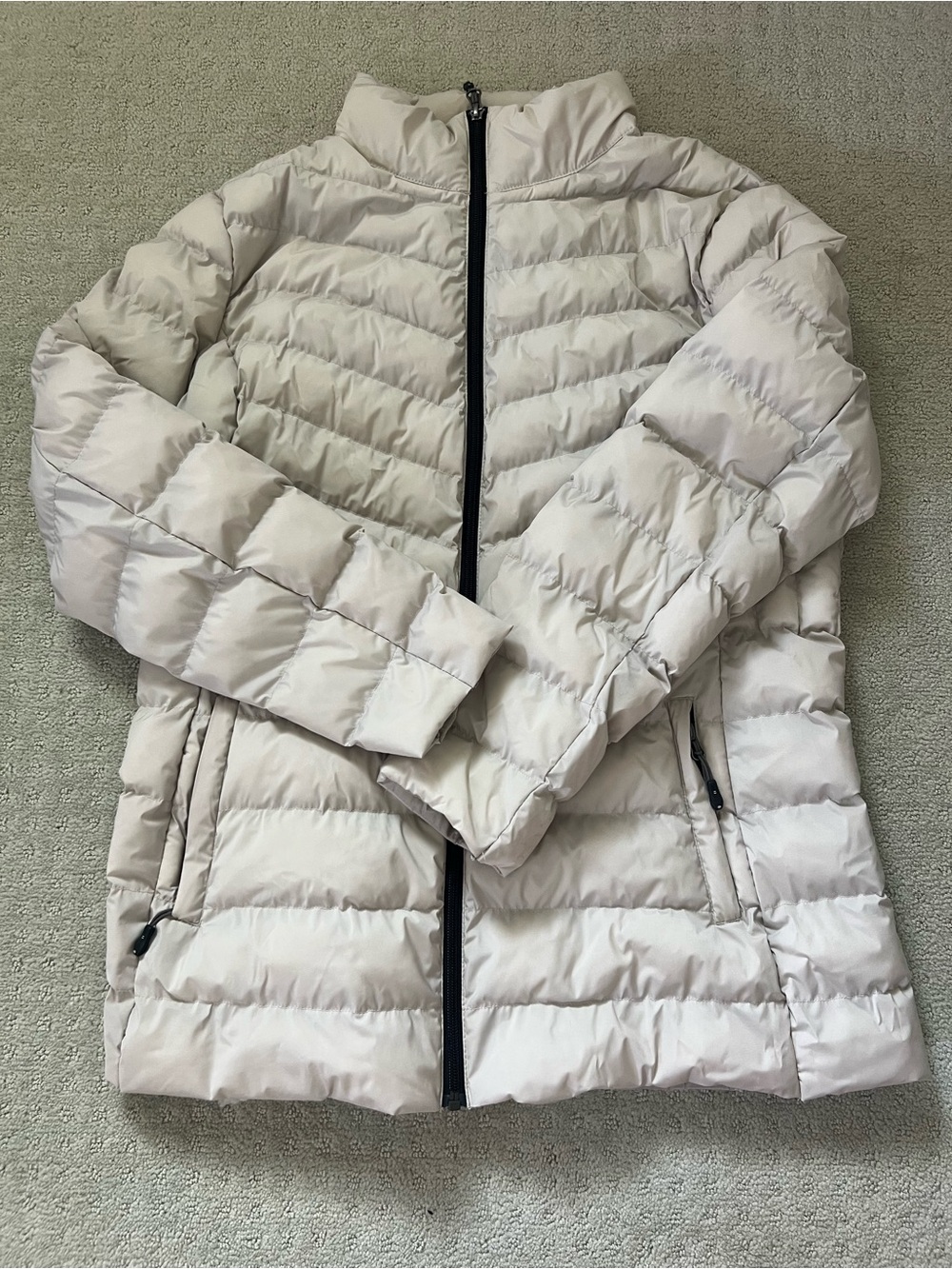32 Degrees Light Cream Quilted Puffer Jacket with Black Zip